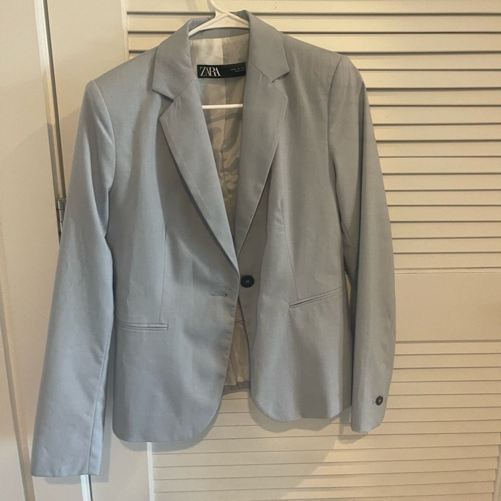 Zara Light Gray Women's Single-Button Blazer